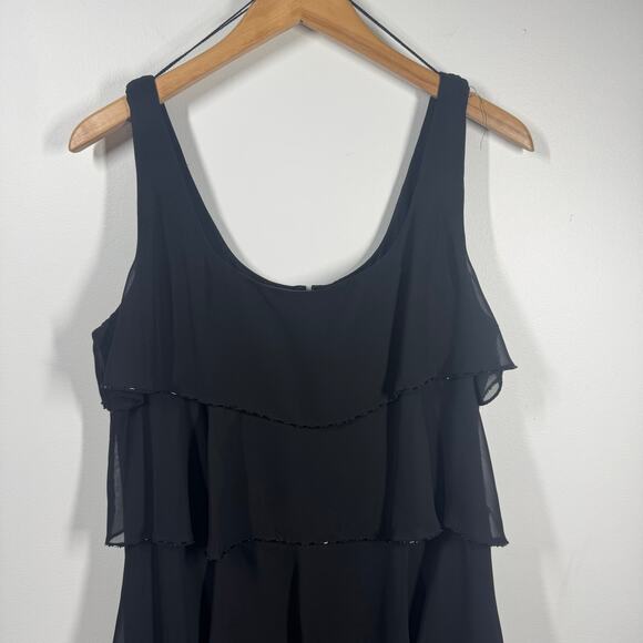 Patra Mini Dress Women 14 Plus Black Beaded Trim Ruffle Tiered Sleeveless Party - Picture 3 of 6